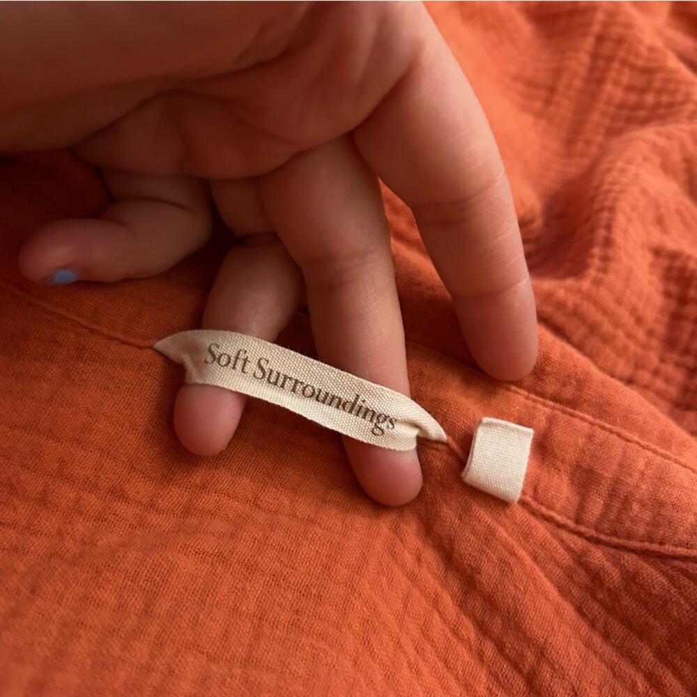 Soft Surroundings Orange Gauzy 100% Cotton Long Sleeve Button Up Shirt Blouse - Picture 4 of 6